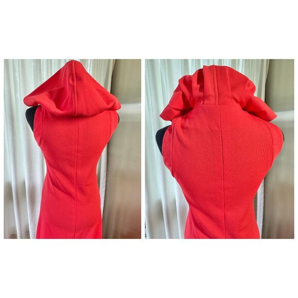 Vintage 1960s maxi dress, warm cherry red, Mod minimalist, hooded gown - Picture 7 of 9